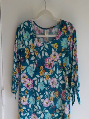 WestLoop Shirt Blouse - X-Large - Green Floral Tropical Short Sleeve (726)